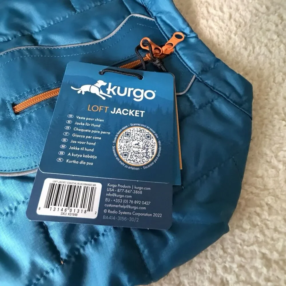 Kurgo Loft Jacket for Dogs Coastal Blue/Orange Winter Coat Medium M
